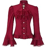 Victorian Blouse Womens Gothic Lolita Shirt Vintage Long Sleeve Lotus Ruffle Tops