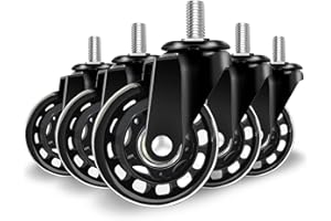 LONGADS 2.5" Office Chair Caster Wheels with M10x20 mm Threaded Stem, 360 Rotation Heavy Duty Polyurethane Office Chair Caster for All Floors Including Hardwood, Carpet and Tile, No Need Floor Mat. (Set of 5)
