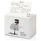 CypherX Minimalist Recipe Box - Wooden Recipe Card Box with 50 Blank Cards and 8 Wood Dividers - Gifts for Cooking Lovers | Best Housewarming and Bridal Shower Gift, Elegant White