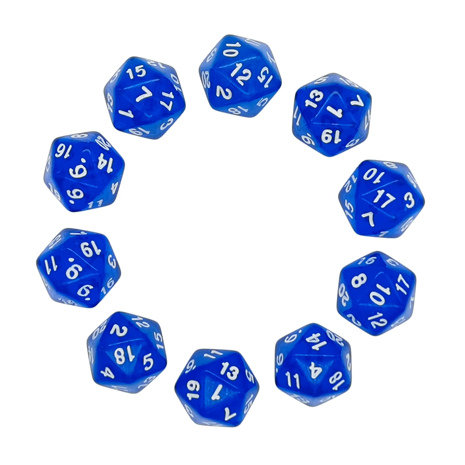 D20 Dice, 10 pcs Polyhedral Dices Set Clear 20 Sided Dices for DND MTG RPG Dungeons and Dragons Party Transparent Blue