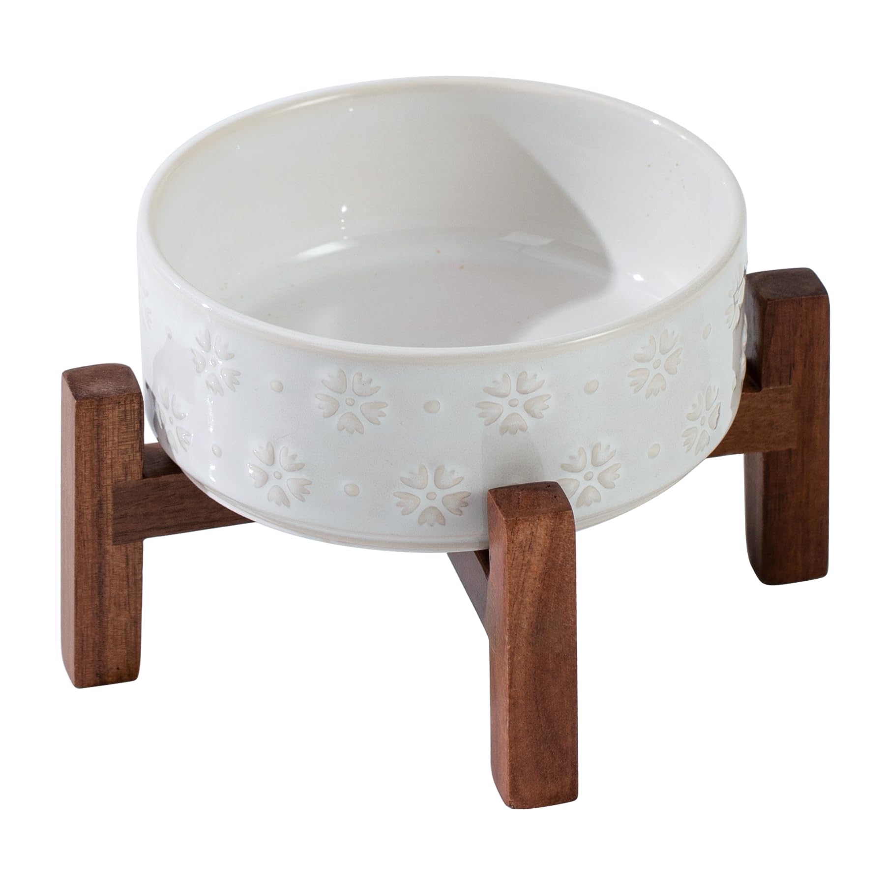 Photo 1 of Havniva Ceramic 5.1inch Raised Dog and Cat Bowl Set, 2 Heights Elevated Wooden Stand for Puppy, Kitty, Cats, Weighted Pet Food and Water Dishes(5.1'',13.5oz, Arctic White)