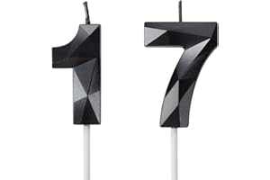 YIRAN Number 17 Candles,17th Birthday Candles,Black Happy Birthday Candle for Cake,3D Design Cake Topper Decorations for Boy Men Pet Birthday Party Wedding Anniversary Celebration Supplies