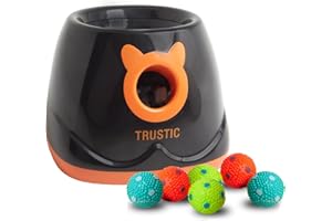 TRUSTIC Automatic Ball Launcher for Dog, Indoor or Outdoor Thrower Fetch Toy, Adjustable Range (Black)