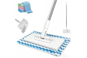 Snap Grip Mini Mop, Lazy Mop, Cloth Changing Mini Mops, Automatic No-Touch Cloth Holder, Reusable Clip Mopping Stick with 5 W