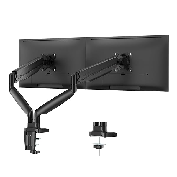 HIPPOFLEX DUAL ULTRAWIDE MONITOR MOUNT FOR 22-35 INCH COMPUTER SCREENS, 2 MONITOR ARM STAND WITH GAS SPRING SYSTEM EACH HOLDS UP TO 30.8LBS, FULL MOTION HEIGHT ADJUSTABLE, VESA 75X75/100X100MM