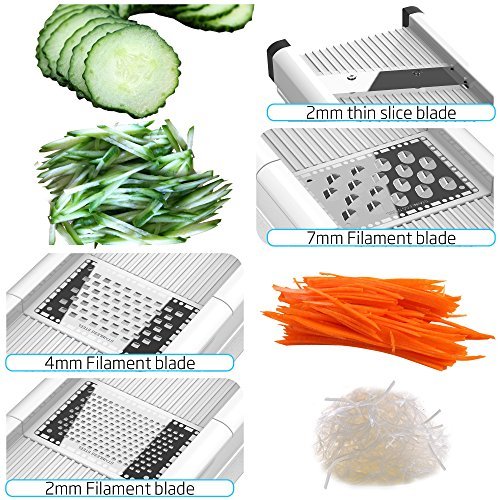 Vegetable & Fruit Grater & Julienne Slicer with 3 Stainless Steel Blades & Storage Container