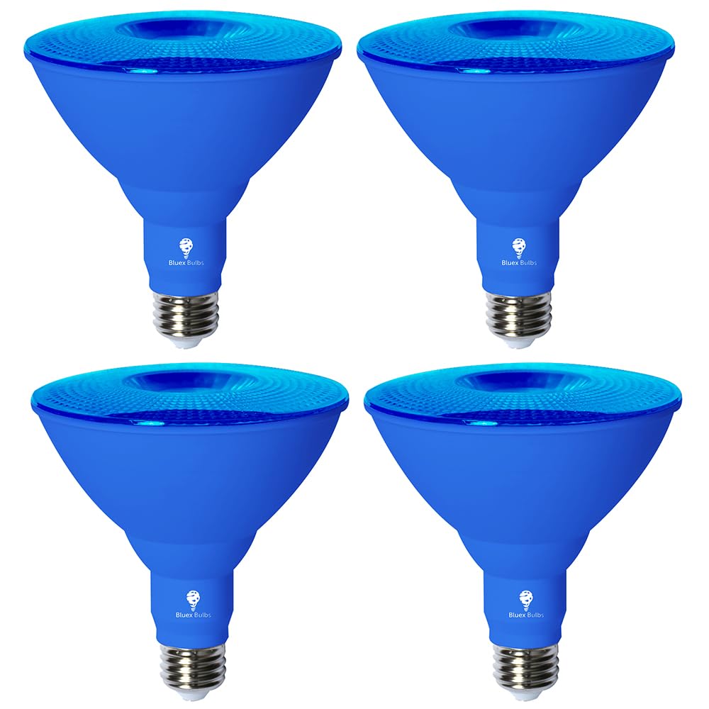 Bluex Bulbs Par38 LED Flood Light Bulb - 18W (120Watt Equivalent) - Dimmable - E26 Base - LED Lights, Party Decoration, Porch, Home Lighting, Holiday Lighting, Flood Lights (Blue, 4 Pack) Image