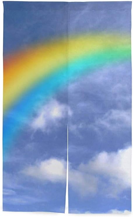 Amazon のれん 横浜 65x90cm レインボー 空 虹 青い おしゃれ 目隠し和風 スリットカーテンリビング階段や玄間の 暖簾 間仕切り 玄関 年中使用 猫ののれん 無地 のれん 蝶々のれん のれん オンライン通販