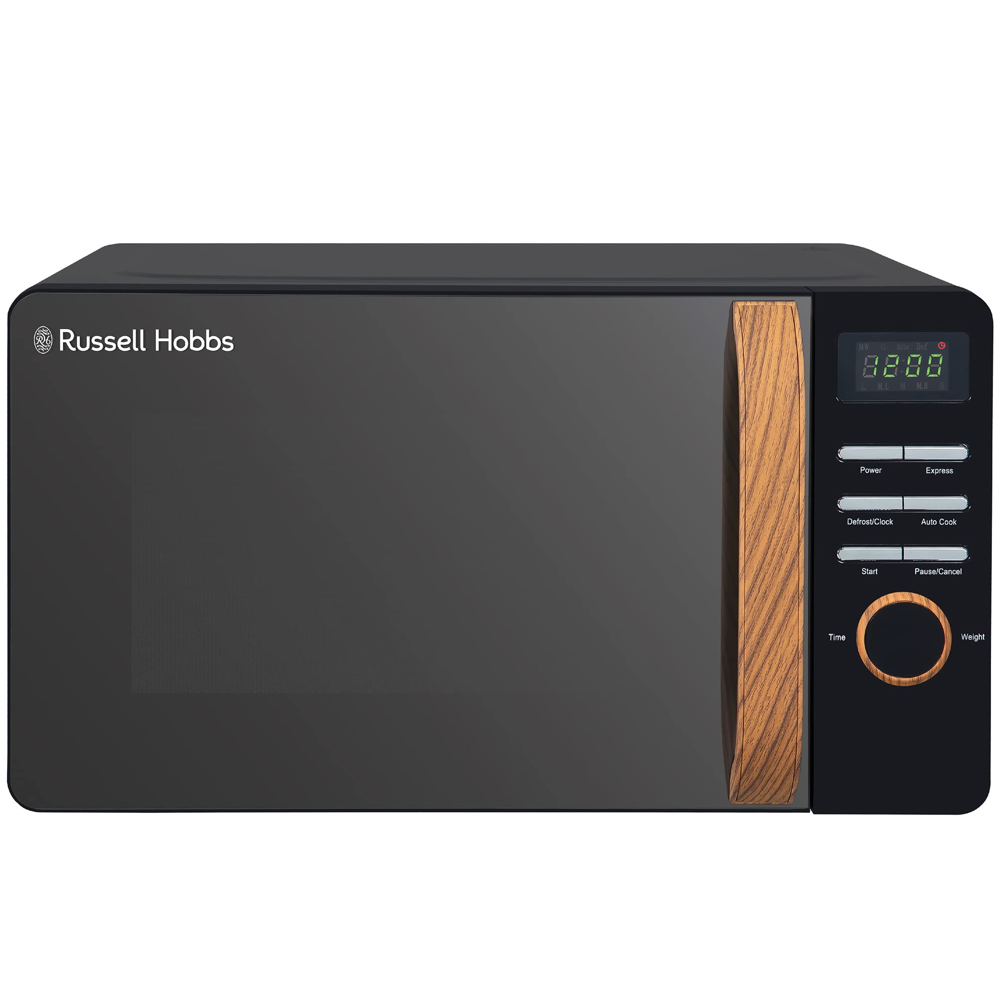 Russell Hobbs RHMD714B-N 17L 700w Scandi Black Digital Microwave with 5 Power Levels, Wood Effect Handle & Dials, Clock & Timer, Automatic Defrost, Easy Clean, 8 Auto Cook Menus