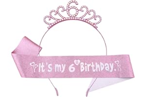 Sweet 6th Birthday Decorations for Girls Daughter It's My 6th Birthday Headband Sash for Granddaughter Niece Pink Glitter Pri