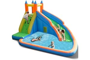 Costzon Inflatable Water Slide, Giant Bouncy Water Park Jump Castle Waterslide for Kids Backyard Outdoor Fun with Climbing Wa