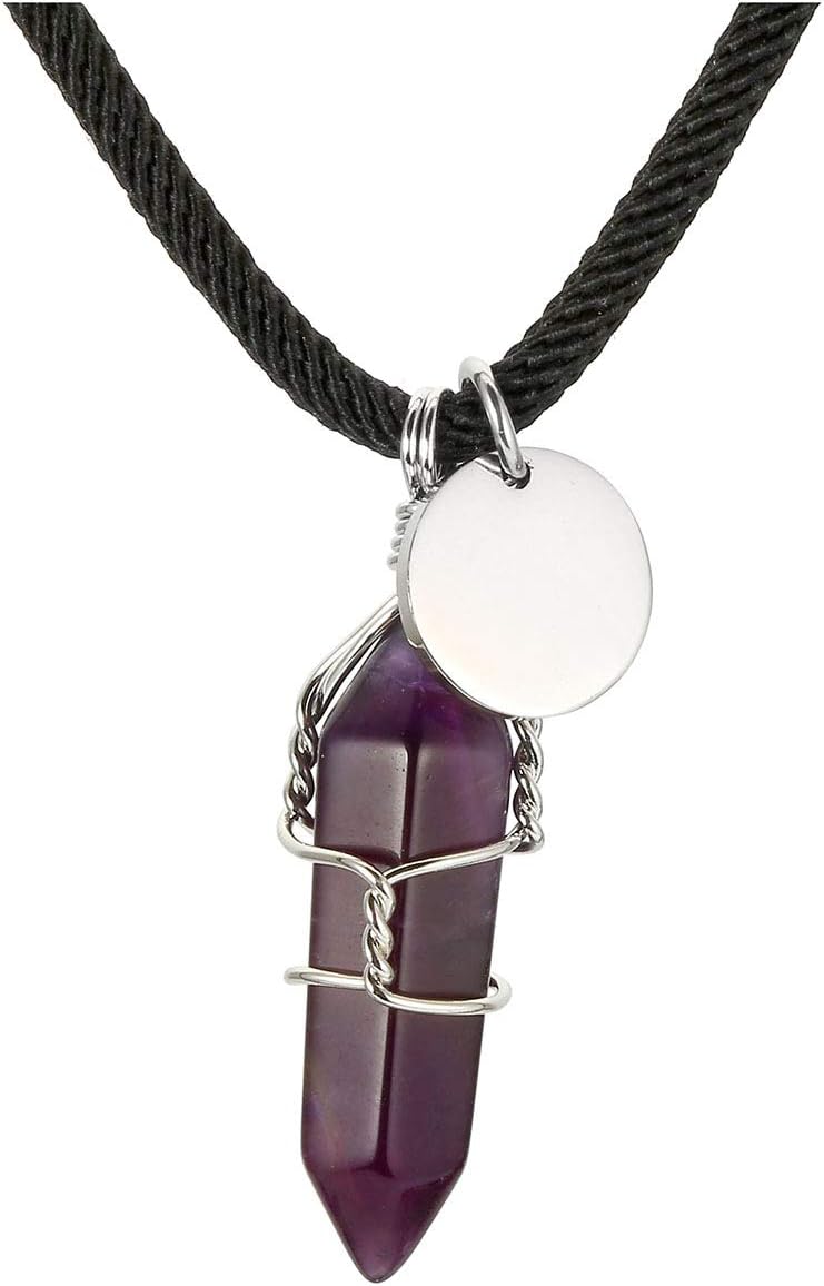 PESOENTH Natural Amethyst Crystal Purple Gemstone Hexagonal Pointed Reiki Chakra Pendant Necklace Leather Choker for Women Girls Jewelry