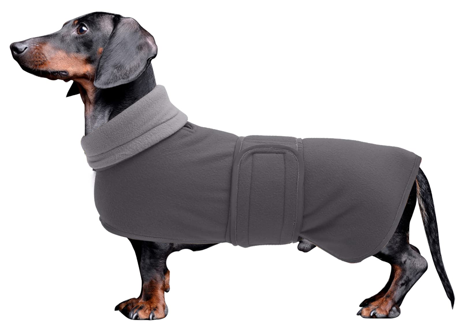 Dachshund coats sausage dog fleece coat in winter miniature dachshund clothes with hook and loop closure and high vis reflective trim safety - Gray - L