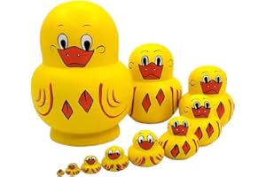 Moonmo 10pcs Animal Pattern Wooden Nesting Toys Russian Nesting Dolls Matryoshka Stacking Dolls (Duck)