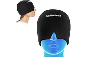 ALLSETT HEALTH Migraine Relief Cap Ice Head Wrap and Hat | Hot/Cold Gel Pack with Face and Eye Mask Compress for Headache Relief - Black