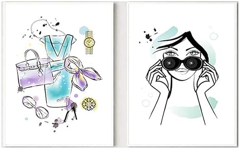 Amazon ファッションショッピングガールハンドバッグハイヒールドレスウォールアート流行キャンバス絵画ファッションポスタープリントガールルームベッドルーム家の装飾40x60cmx2フレームなし ウォールステッカー オンライン通販