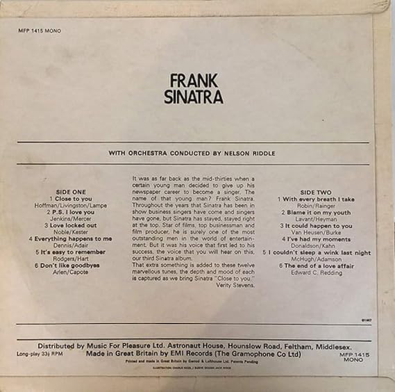 Close To You Vinyl Frank Sinatra Nelson Riddle