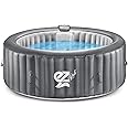 SereneLife Outdoor Portable Hot Tub - 71" x 25'' 4-Person Round Inflatable Heated Pool Spa with 100 Bubble Jets, Filter Pump, Cover, LED Lights, and Remote Control