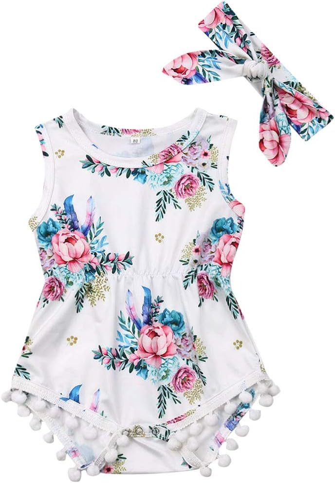 Infant Baby Girls Floral Romper Bodysuit Sleeveless Jumpsuit Outfit Summer Clothes