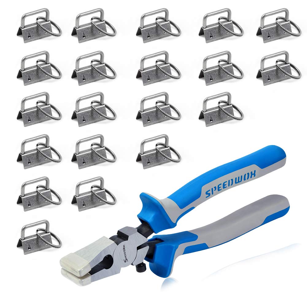SPEEDWOX Glass Breaking Pliers with 20 Pcs Key Fob Hardware Set with Keychain Split Rings Webbing Fabric Strapping Wristlet Set Breaking Pliers Tools with Rubber Tips (1" Dark Nickel) — image 1