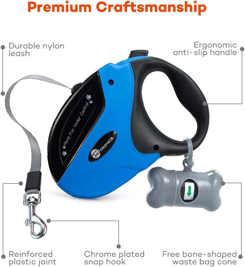 TaoTronics Retractable Dog Leash, 16 ft Dog Walking Leash for Medium Large Dogs up to 110lbs, Tangle Free, One Button Break & Lock, Dog Waste Dispenser and Bags included : Pet Supplies