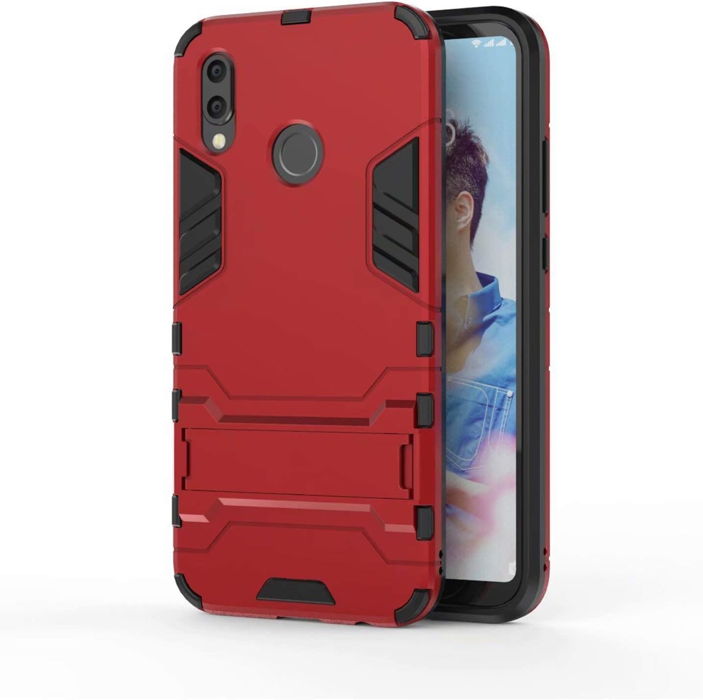 cookaR Case for Xiaomi Mi 9T/9T Pro, Soft Silicone and Hard PC Stand Cover with Free Tempered Screen Protector Shockproof Shell for Mi 9T/9T Pro, Red