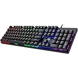 PICTEK Full Size Mechanical Gaming Keyboard, Rainbow Backlit Ultra-Slim Wired USB Keyboard with Blue Switches Double…