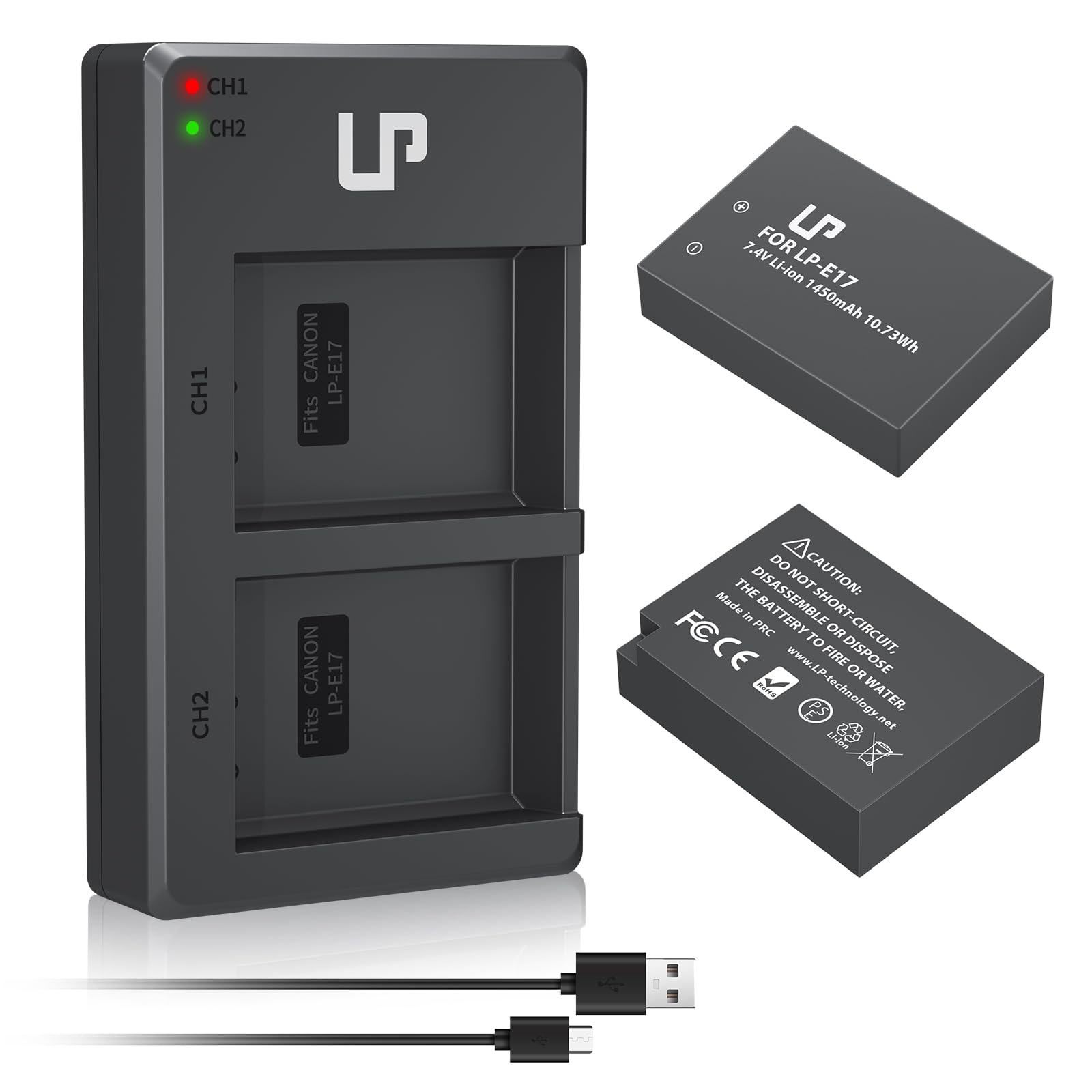 LP LP-E17 Battery Charger Pack, 2-Pack Battery 1450mAh & Dual Slot Charger for EOS RP, Rebel T7i T6i T6s 77D 8000D 800D 760D 750D 200D M6 M5 M3 DSLR Cameras and more