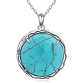 Genuine Turquoise Necklace 925 Sterling Silver Circle Pendant Necklace Vintage Western Turquoise Jewelry for Women