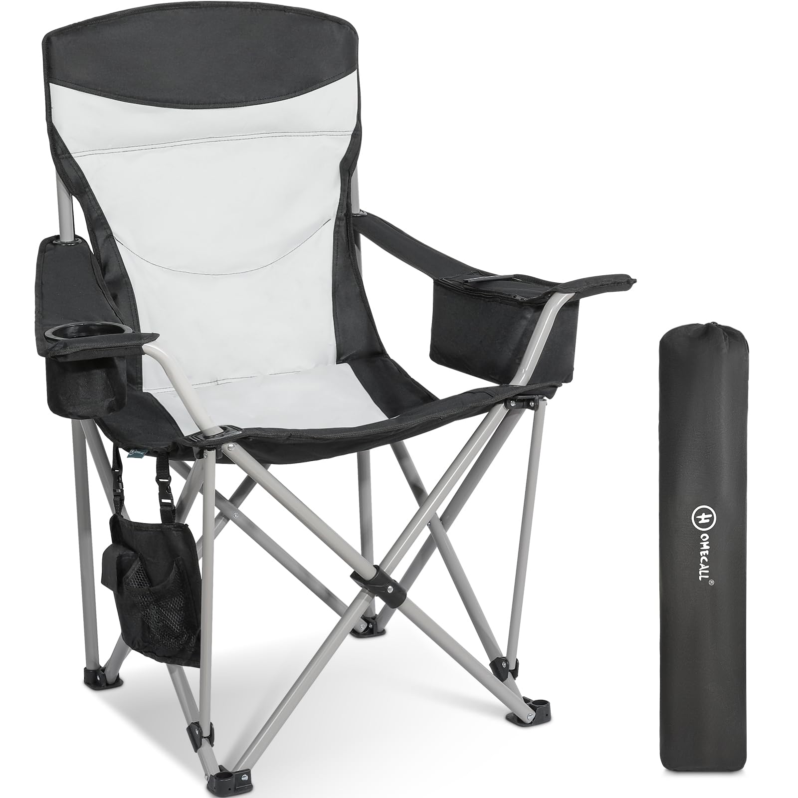 Homecall camping Folding chair 600D polyester with cooler pocket magzine bag black creamy-white