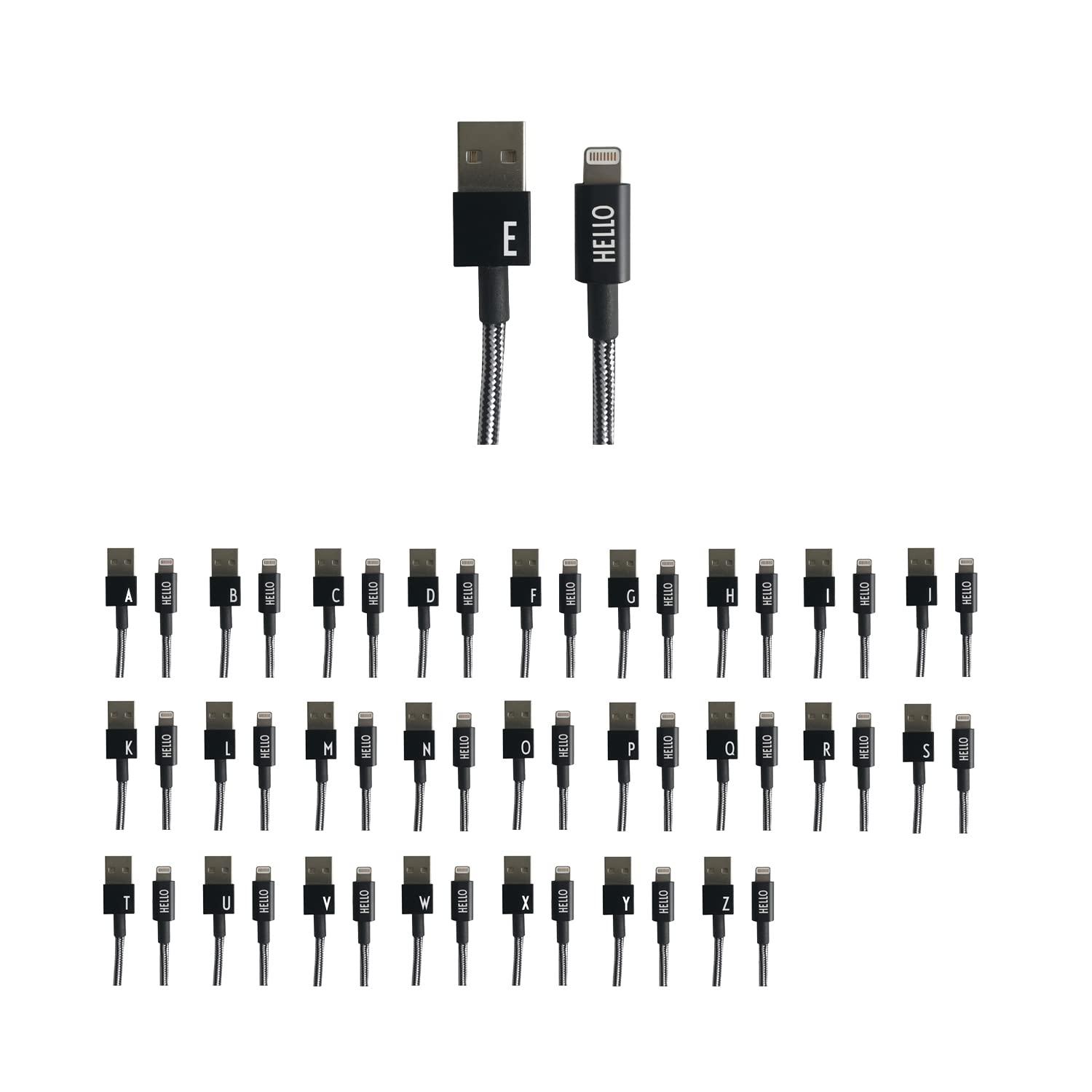 Design Letters MyCable Compatible for iPhone 1 Meter (A-Z) | USB C Cable CE Certified, RoHS & REACH Compliant | USB 2.0 Cable Type C Charger | Nylon braided USB C Charging Cable | Personal Cable Black