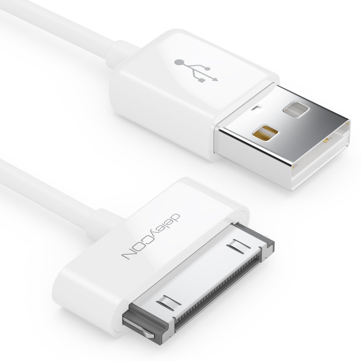 deleyCON1m 30-Pin USB Cable - Dock Connector Sync- Charging- & Data Cable - Compatible with IPhone 4s 4 3Gs 3G IPad IPod - White