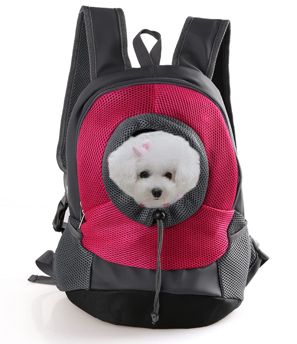Small Dog Cat Backpack Carrier Dog Puppy Front Bag Pet Papoose Carry Bag Ventilate Adjustable Padded Pet Shoulder Bag with Head Out Design, Pocket & Safe Belt Pet Carrier for Subway Camping Airplane