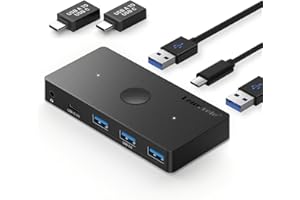 USB 3.0 Switch, USB Switcher 2 Computers Share 3*USB A 3.0 and 1*USB C and 3.5mm Mic for or Mouse Keyboard Scanner Printer PC