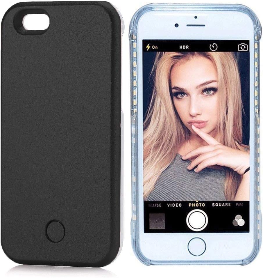 PHILIPOUS Compatible for iPhone X case, iPhone Xs Case, LED Illuminated Selfie Light, [Rechargeable] Cell Phone Cover Light up Phone case Flashlight Case(Black, iPhone X/XS case)