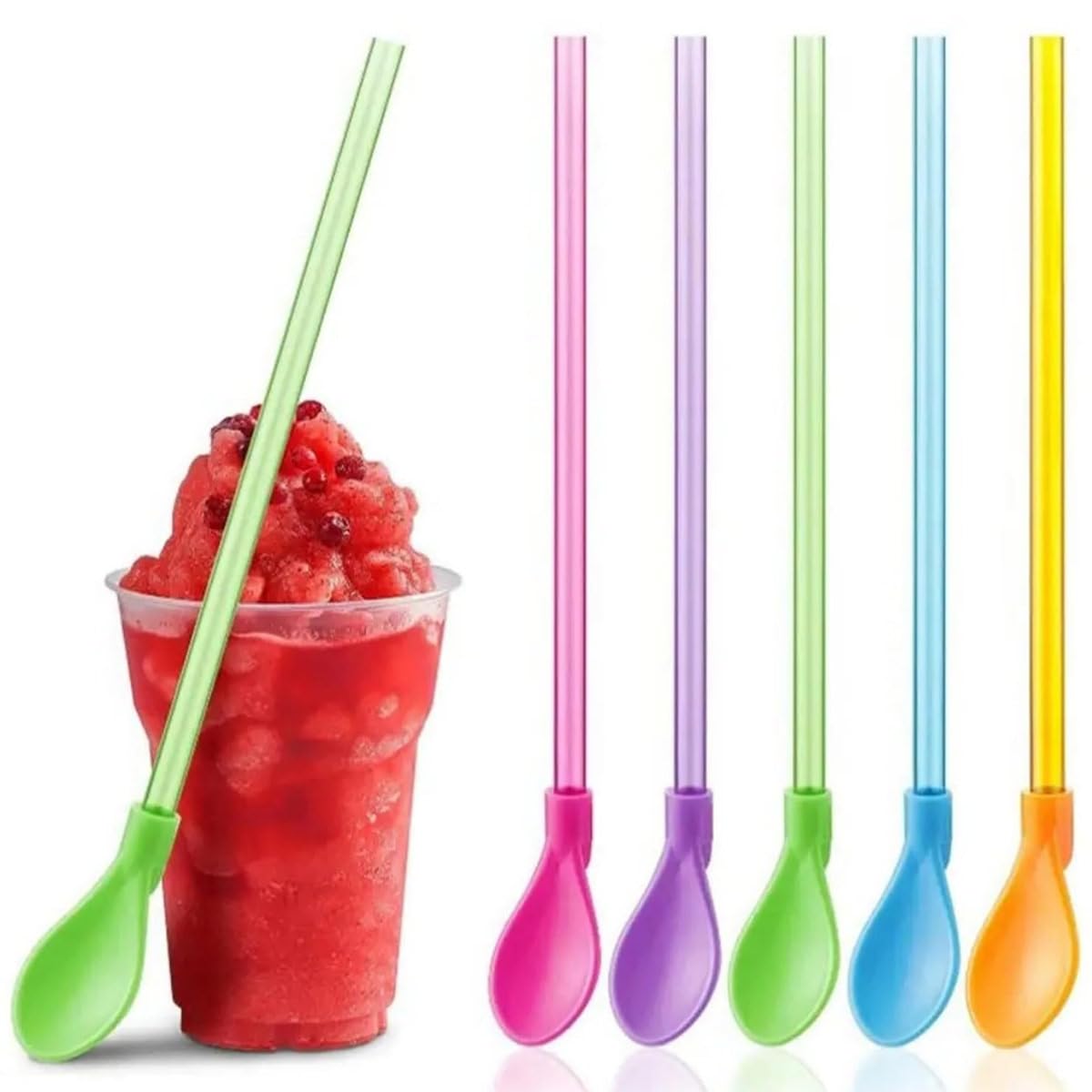 10 Pieces Slush Straws, Colored Straw Spoon 2 in 1, Plastic Reusable Straws, Reusable Straws Spoon Suitable for Smoothies Milkshakes Coffee Cocktail.