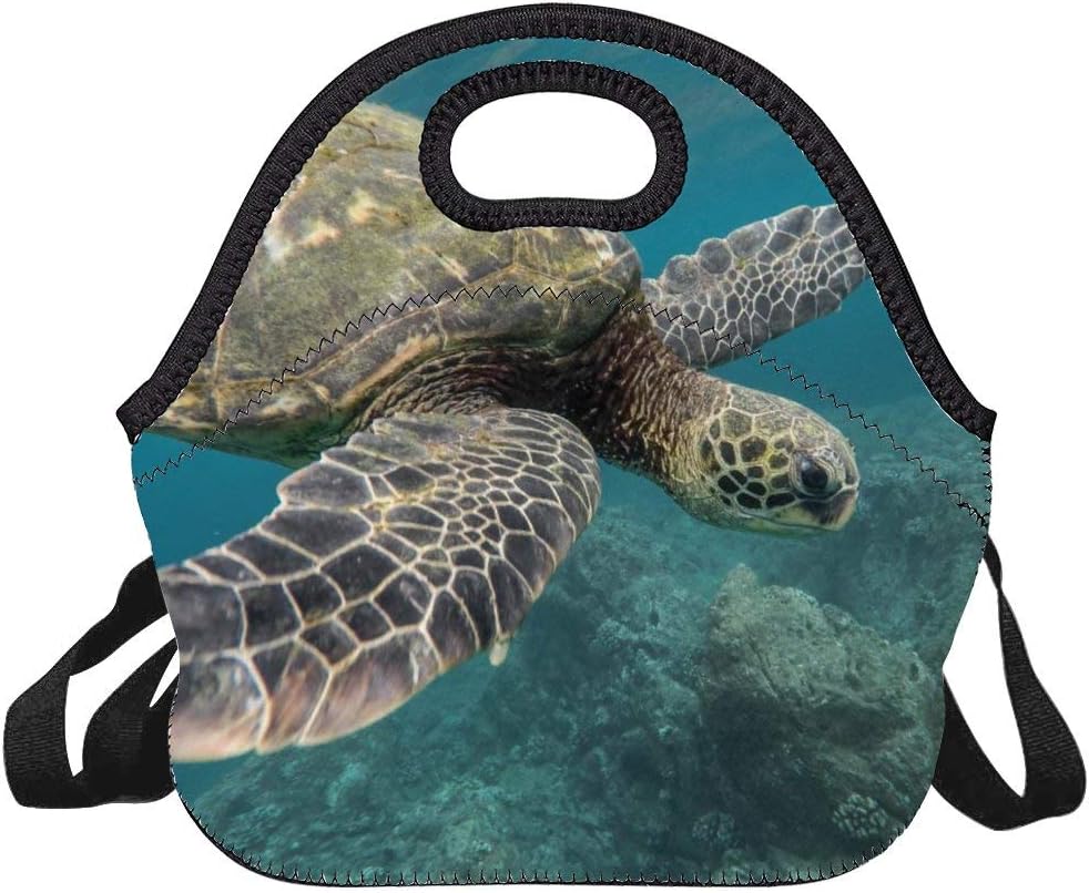 Neoprene Lunch Bag Turtle Coral Reef Ocean Sea Swimming Insulated Picnic Tote Boxes Backpack for Women Men Kids Detachable Strap Style with Zipper