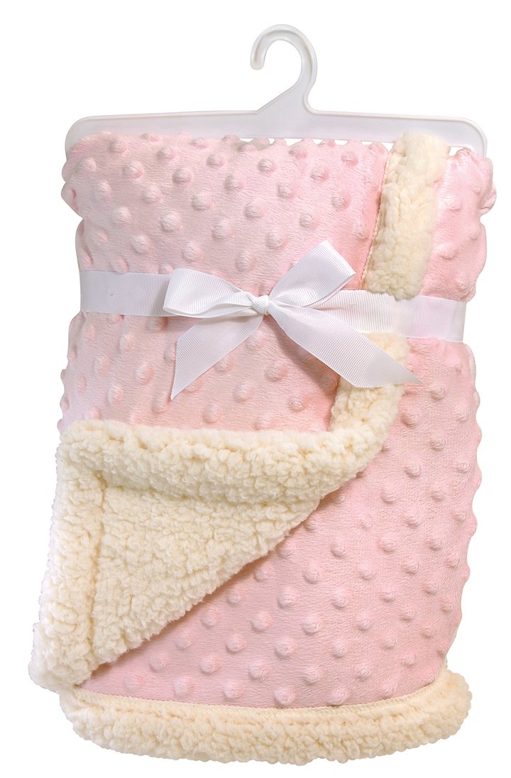 Stephan Baby Snuggle Fleece Crib Blanket, Reversible Plush and Sherpa, Pink