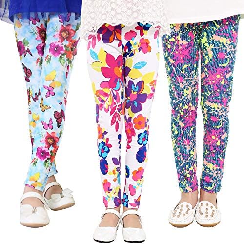 Gellwhu 3-Pack Girl Pants Printing Flower Toddler Kids Classic Leggings 2-13Y