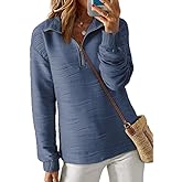 Dokotoo Women's Casual Half Zip Long Sleeve Pullover Shirts Solid Color Textured Sweatshirt Tunic Tops