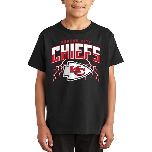 Junk Food Kansas City Chiefs Team Lightning - Officially Licensed Kids Short Sleeve Fan T-Shirt for Boys & Girls Black