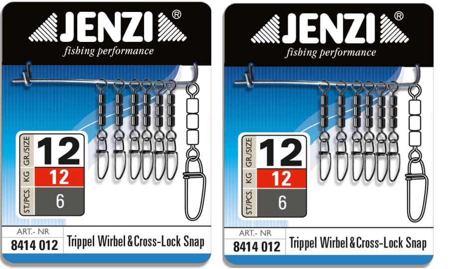 Jenzi Set: 2 Packs (total of 12 pieces) High-Speed Swivels with Fastlock Carabiner, Black Nickel, Size 12, 12 kg + Free Petri Heil! Sticker.