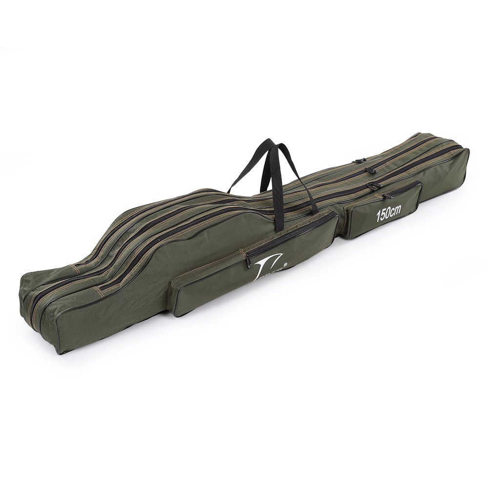 Fishing Pole Case, Portable Canvas Fishing Rod Bag Fishing Gear Carry Case Rod & Reel Storage Bag(150cm)