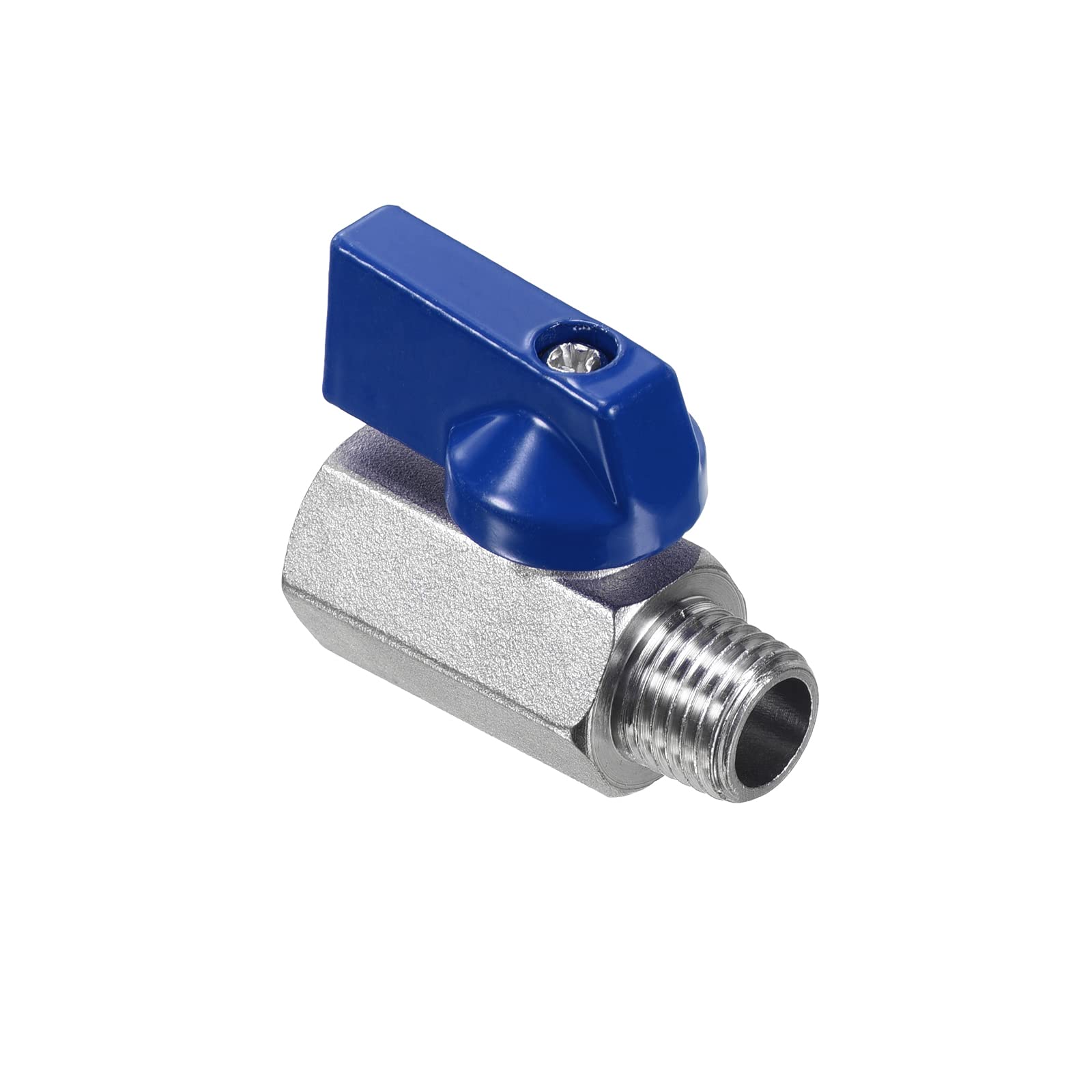 PATIKIL 1/4 NPT Brass Mini Ball Valve, 1 Pack NPT Female to Male Shut-Off Valve for Pipe Coupler Connector, Blue