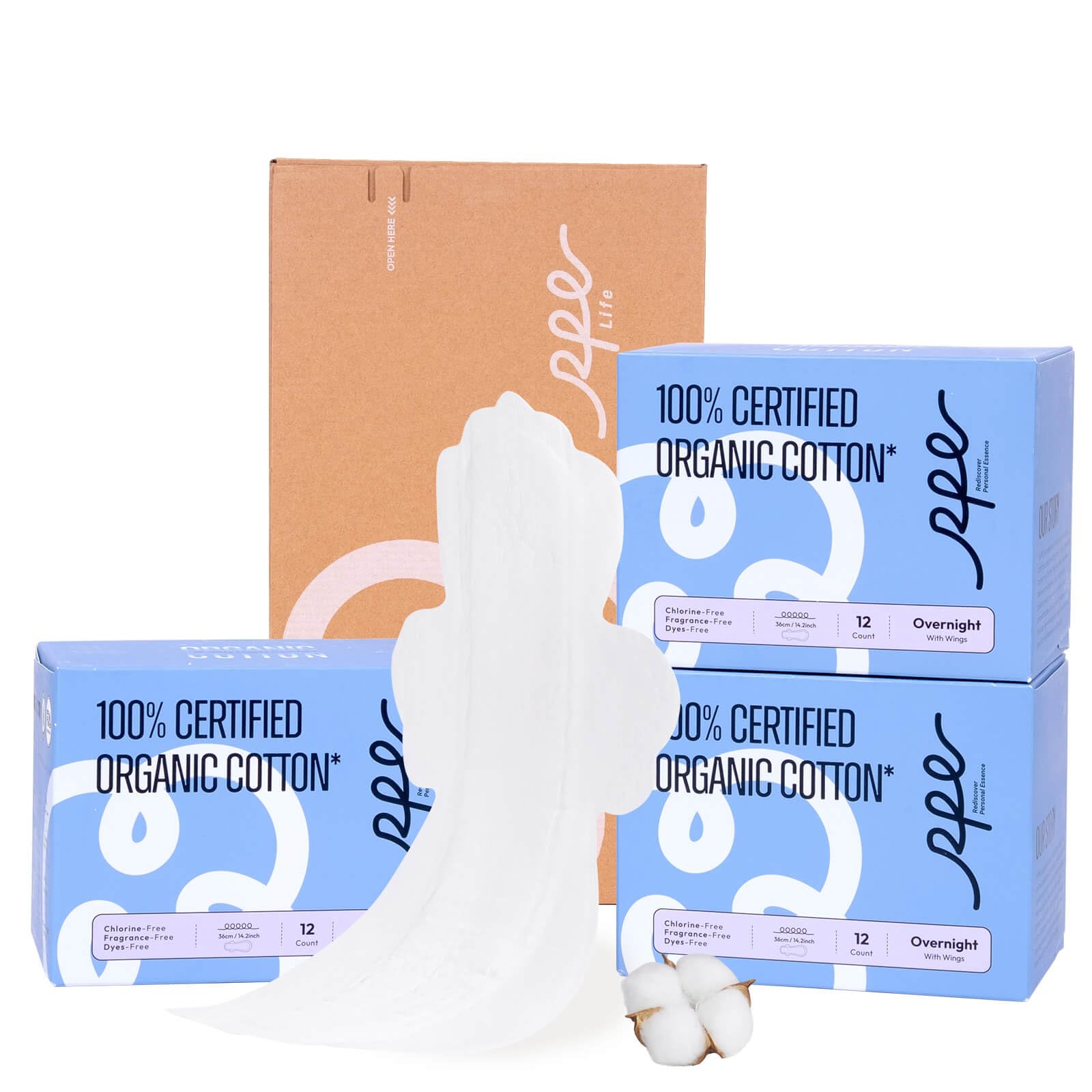 Photo 1 of 100% Organic Overnight Pads for Women, Ultra Thin Extra Heavy Flow Menstrual Sanitary Napkins with Wings Cotton Extra Coverage Period-Pads Super Absorbency Feminine Pad (Overnight, Size 5, 36 Ct)