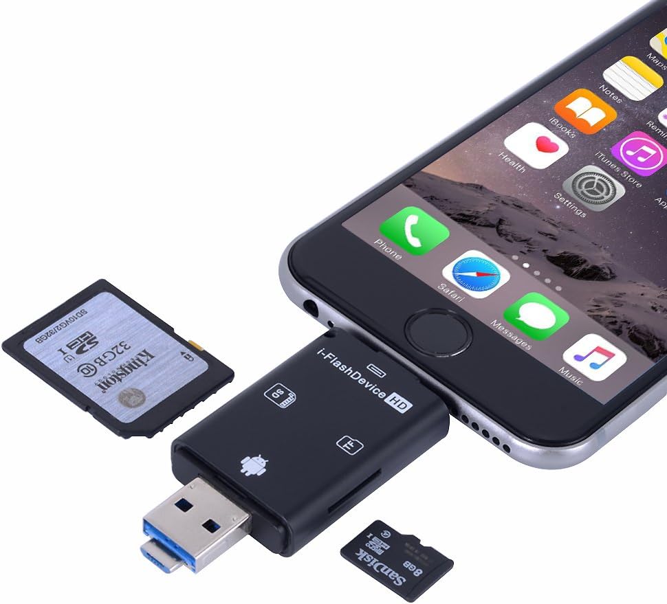 Sd Card Reader High Speed Lightning Mirco SD Card/USB/SDHC/TF/OTG 5-in-2 USB Flash Drive For iPhone iPad PC and Android by Okapia(Black)
