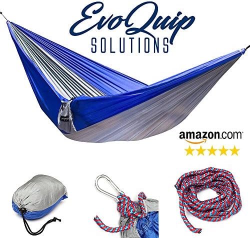 EvoQuip #1 Parachute Hammock Ultralight &amp; Compact Includes Rope &amp; Clips - Easy to Carry Nylon Singlenest Camping Hammock