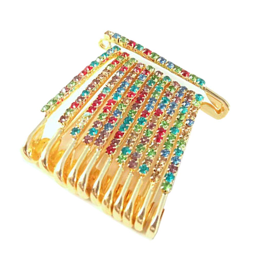 Colourful Saree/Safety Pins Brooch One Side of Safety Pin Decorated with Diamonds Set of 12,Decorative Safety Pins