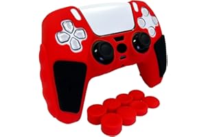 HLRAO Anti-Slip Red PS5 Controller Skin,Soft Thicken Studded Protective Silicone Cover Skin Grips Compatible with PS5/Slim/Pro Controller and 8 PCS Thumb Grips Caps.
