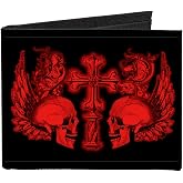 Buckle-Down Bifold Wallet | Buckle Down Skulls Wings Black Red Billfold Credit Card and ID Slots Canvas